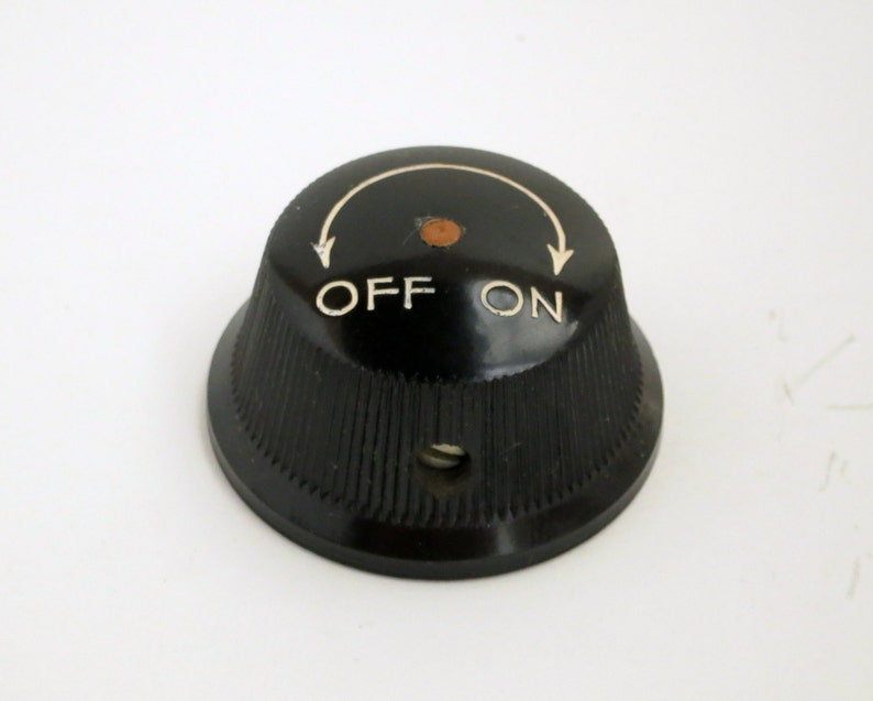vintage Bakelite radio knob - etched and filled ON\/OFF legends - made by Kurz Kasch in the 1950's - antique radio knob