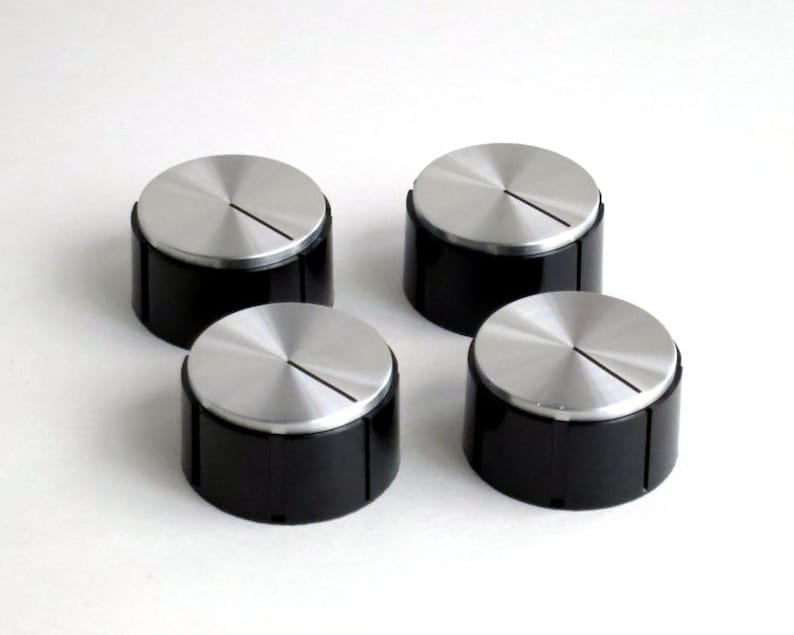 Set of 4 Black Round Radio Knobs With Spun Aluminum Tops Etsy UK