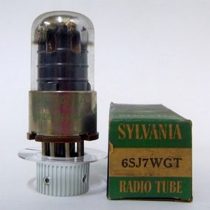 Sylvania 6SJ7WGT vacuum tube - low loss base - rugged 6SJ7GT - new old stock - original box  - glass 6SJ7 tube
