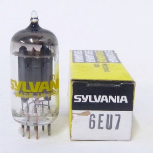 Sylvania 6EU7 vacuum tube - new old stock - original box - mint condition - yellow silk screening
