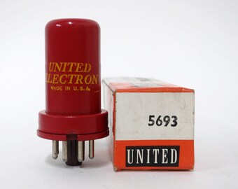 United 5693 vacuum tube - new old stock - original box - red envelope - near perfect condition - beautiful  - special 6SJ7 tube - metal