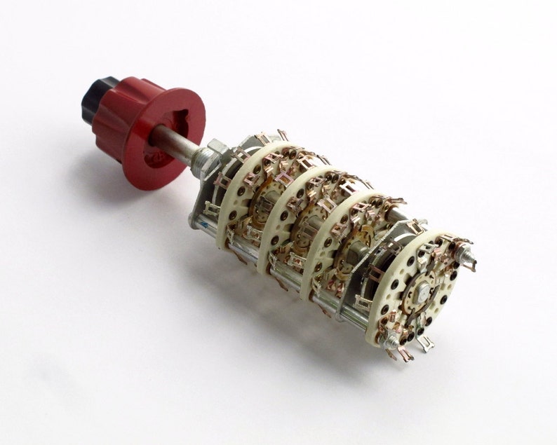 Crazy concentric switch with ceramic wafer and vintage red and black Bakelite knobs
