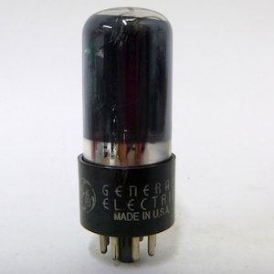 GE 6V6GT vacuum tube - black glass - early General Electric logo - glass 6V6