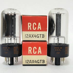 pair: RCA 12AX4GTB vacuum tubes - mint condition - new old stock - original box - Radio Corporation of America electron tube - 12AX4 afbeelding 2