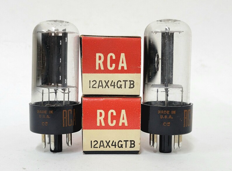 pair: RCA 12AX4GTB vacuum tubes - mint condition - new old stock - original box - Radio Corporation of America electron tube - 12AX4 afbeelding 2