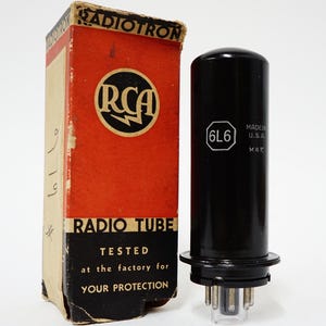 RCA 6L6 vacuum tube - new old stock - original box - metal - Radio Corp. of America - July/August 1943