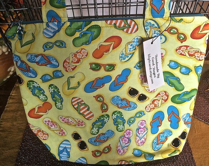 Beach Bag, Beach Tote, Flip Flop Beach Bag Sunglass Beach Tote Minimalist Zipper Top Beach Tote