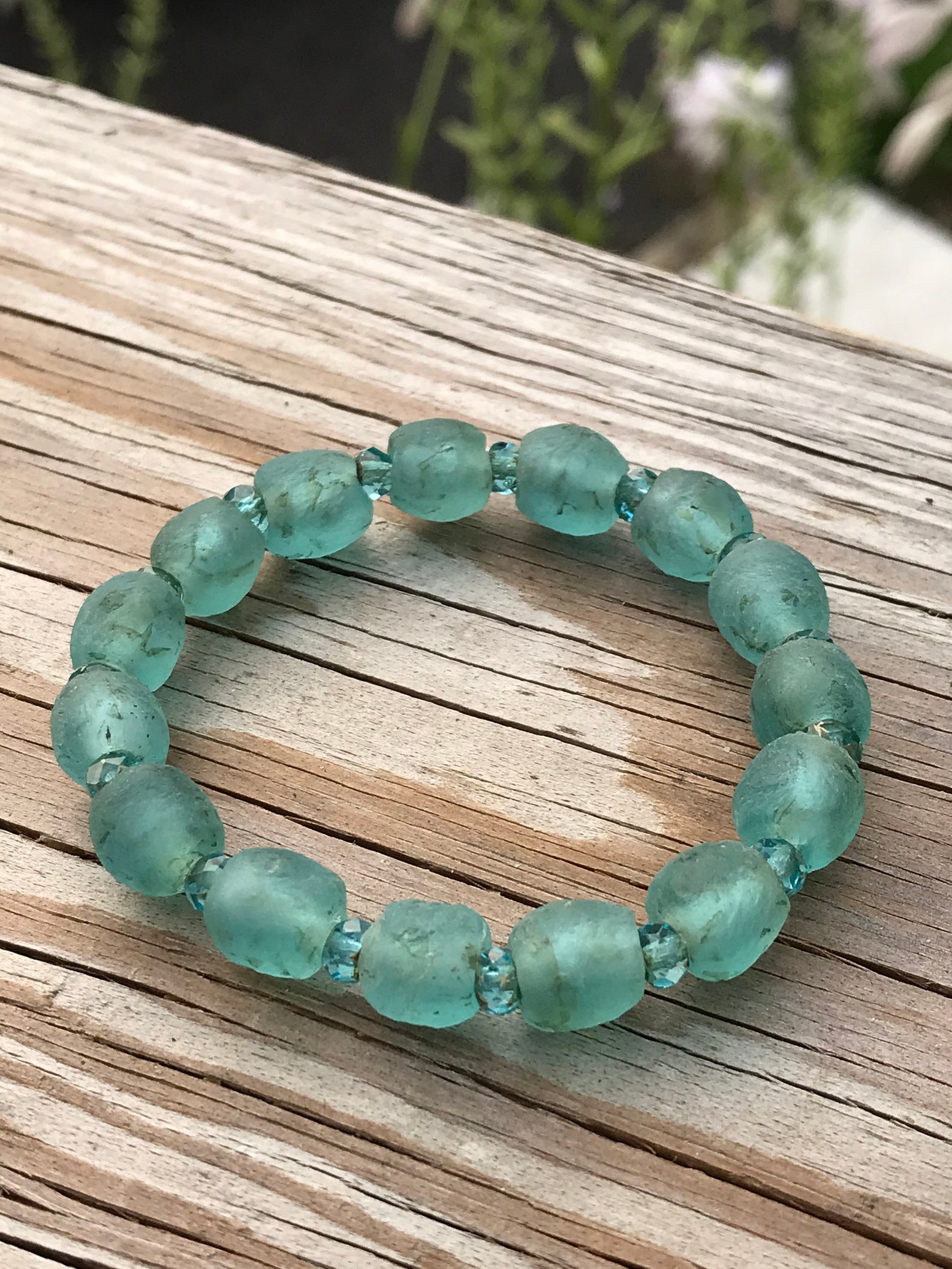 Simple Sea Glass Bead Bracelet. Aqua Sea Glass Light Aqua Etsy