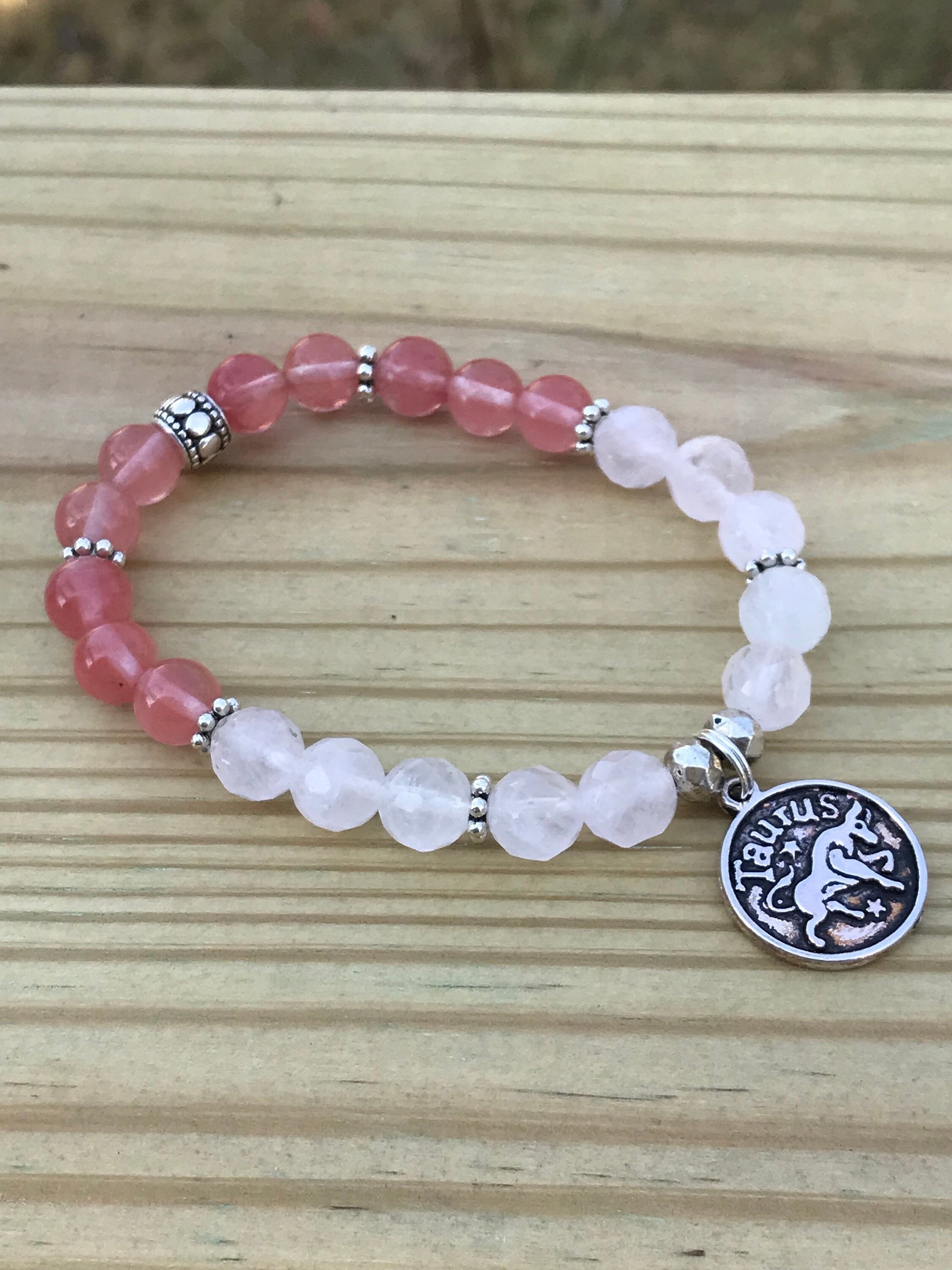 Taurus Zodiac Charm Bead Bracelet. Astrological Rose Quartz. Etsy Canada