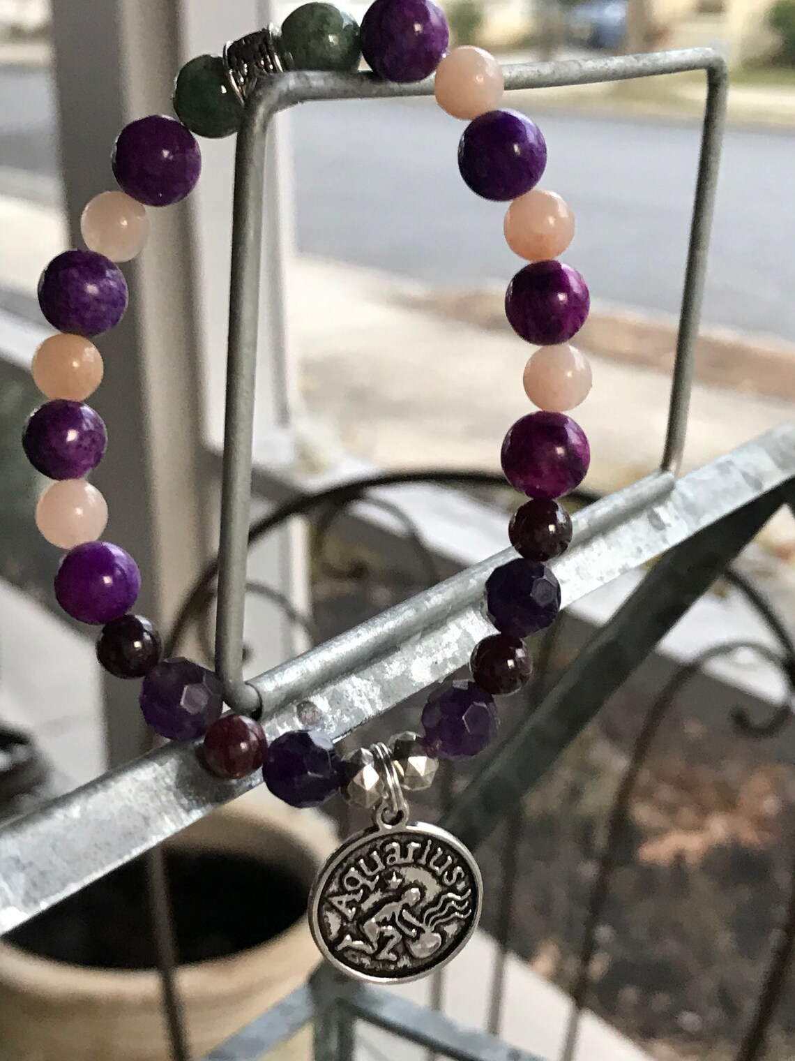 Aquarius Zodiac Charm Birthstone Charm Bracelet Multi Etsy