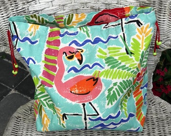 Bag Beach Beach Bag, Beach Tote, Cute Small Cinch Beach Tote. Flamingos Personal Beach Bag. Flamingos Bag.