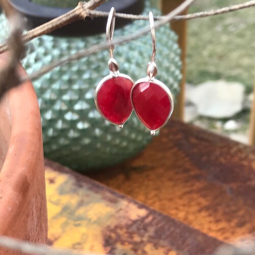 Ruby Ruby Won't You Be Mine! Sterling SIlver Faceted Ruby Teardrop Earrings. Ruby shops Corundum Beads.