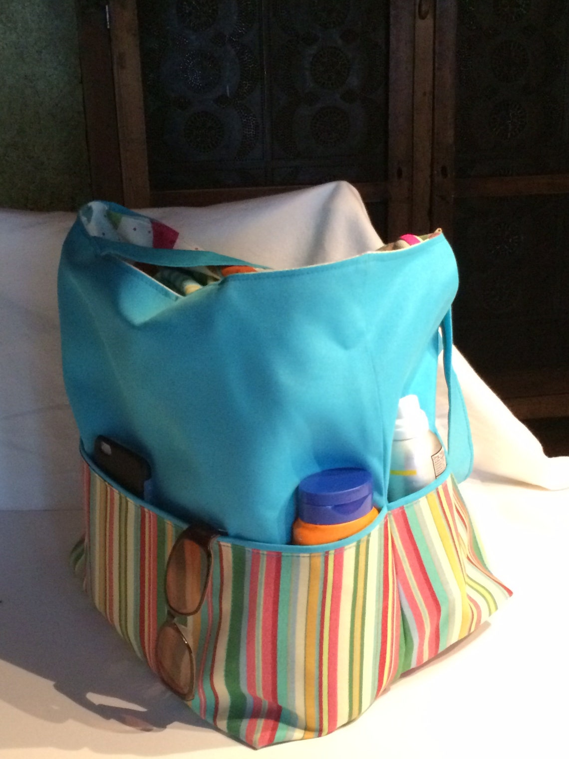 Tote Bag Travel Tote Travel Patio Stripe Tote Extra Large Etsy