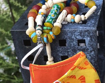 Trade Bead Funky Necklace African Bead Necklace African Tribal Trade Bead Pressed Glass Disk Recycled Mix Sea Glass Venetian Millefiori Bead