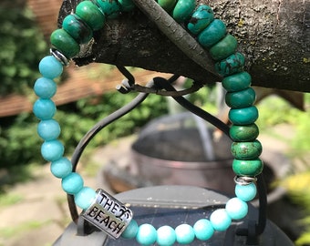 Funky Bracelet. Natural Turquoise Bracelet. Beautiful Peruvian Amazonite the Color of Sea Foam Sterling Silver Oxidized Silver Beach Charm