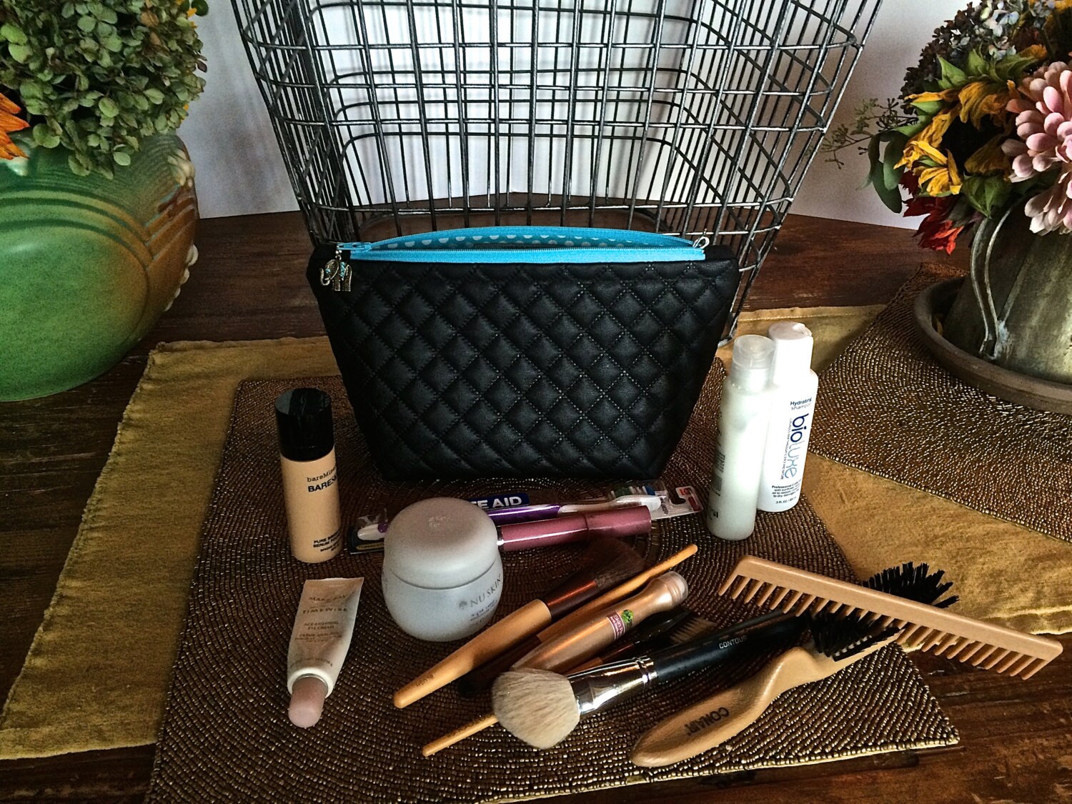 Cosmetic Bag Handmade Black Quilted Cosmetic Bag Quilted Etsy