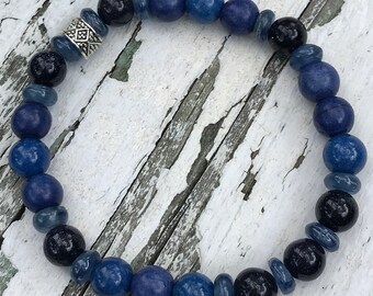 Blue Gemstones Sandstone Creativity Blue Lapis Intuition Blue Kyanite Energy Healing Bead Handmade Meditating Bracelet Chakras Third Eye