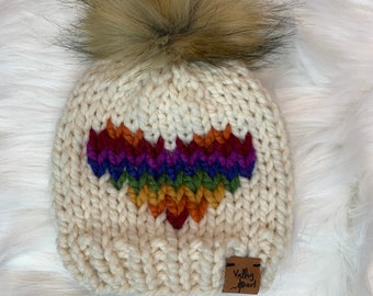 Newborn/Baby Rainbow Heart Beanie