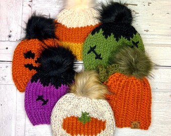 Knitted Halloween/Fall Beanies (newborn through adult)