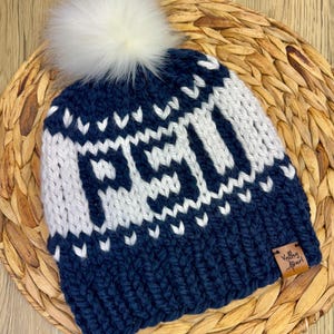 Hand-Knitted PSU Beanie – Custom Penn State Winter Hat with Faux Fur Pom, Nittany Lions