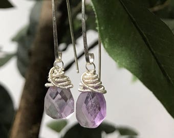 Amethyst Drop Earrings - steling silver, handcrafted, rough cut stones