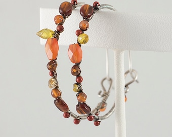 Gemstone Hoop Earrings, Sterling Silver, 14k Gold Filled, Carnelian, Yellow Zircon, Amber, Autum Colors, Handcrafted Earrings