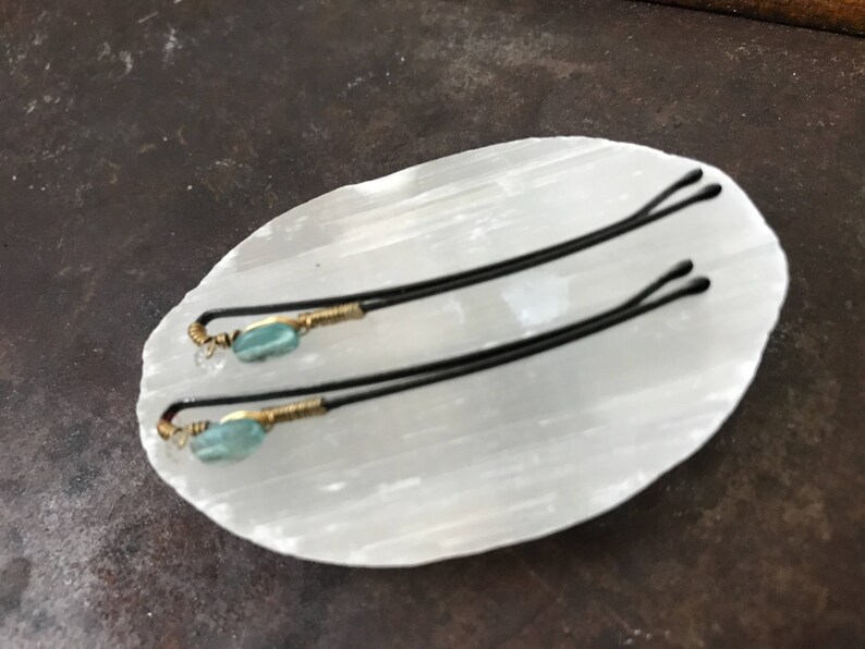 Aquamarine genstone hairpins image 5