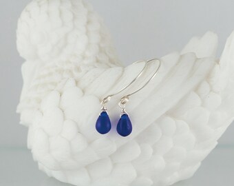 Sea Glass Drop Earrings - with handmade sterling silver ear wires, simple and elegant earrings, sea glass earrings