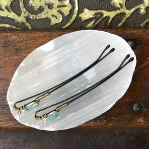 Aquamarine genstone hairpins image 3