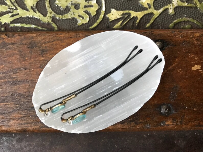 Aquamarine genstone hairpins image 3