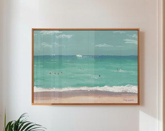 Coastal Seascape Art Print, Tropical Gouache Painting
