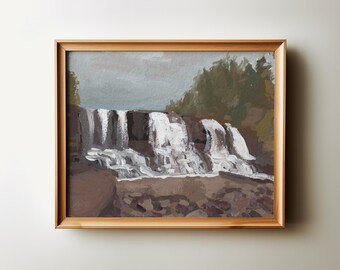 Gooseberry Falls Gouache Painting, Minnesota Landscape Art Print