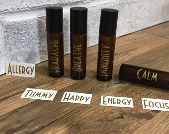 Sets of 10 - Labels for 10mL essential oil rollerballs (Custom names)