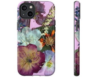 Prensa floral morada Fundas resistentes para iPhone