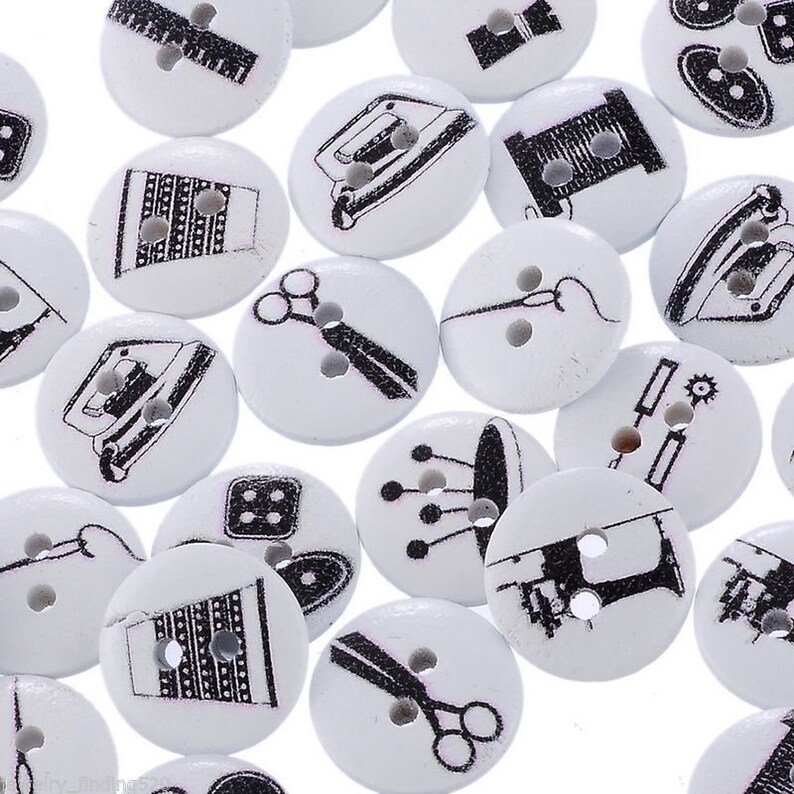 10 X Wooden Sewing Themed Craft Buttons 15mm 2 Hole Needle Etsy