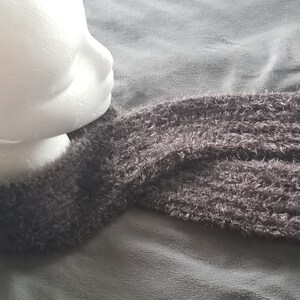 Hand-Knit Dark Gray Fuzzy Ribbed Scarf