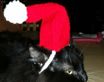 Hand Knit Santa Hat for Cats