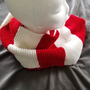 Hand Knit Red and White Striped Cowl- Discounted