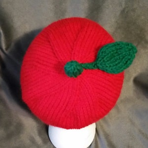 Hand-Knit Red Apple Beanie