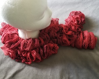 Valentine's Day Ruffle Scarf Red Hand Knit Scarf,lariat Scarves Ruffled ...