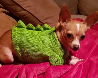 Hand Knit Dinosaur Sweater for Kittens, Small Cats, and Very Small Dogs