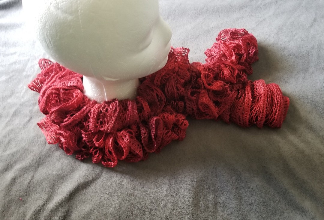 Red Ruffle Lace Hand Knit Glittery Red Lace Ruffle Scarf - Etsy