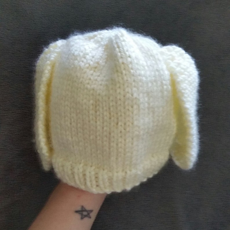 Hand-Knit Off-White Bunny Baby Beanie
