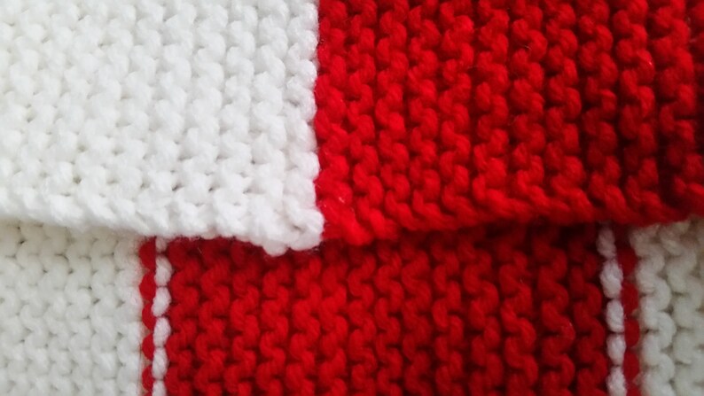 Hand Knit Red and White Striped Scarf - Etsy