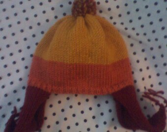 100% Acrylic Cunning Red, Orange, and Yellow Hat with Earflaps