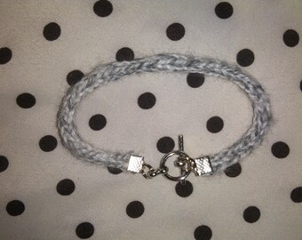 Hand Knit White and Gray I-Cord Bracelet