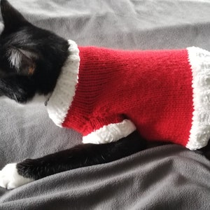 Hand Knit Santa Sweater for Kittens, Small Cats, and Very Small Dogs