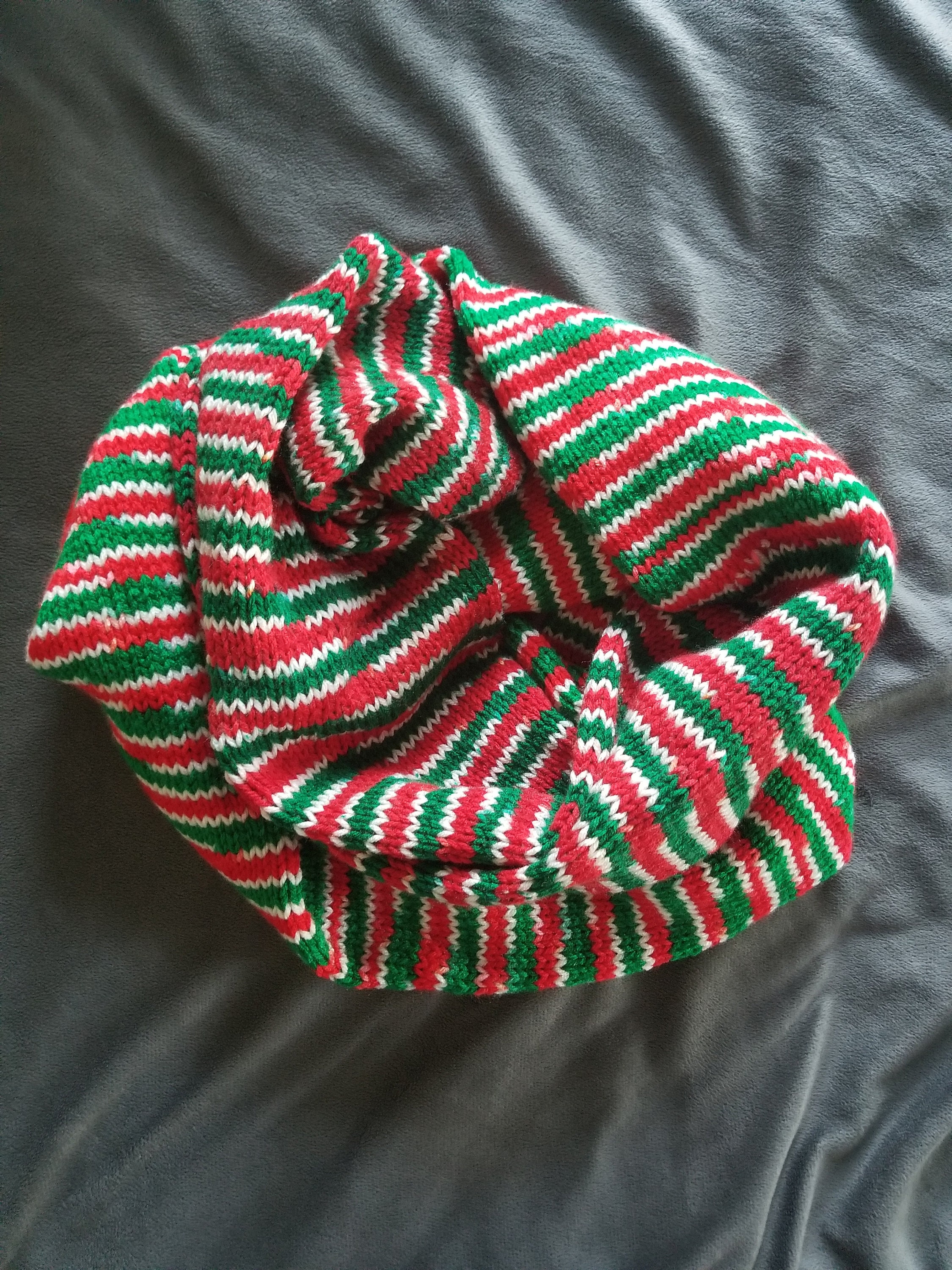 Hand Knit Red Green and White Scarf - Etsy