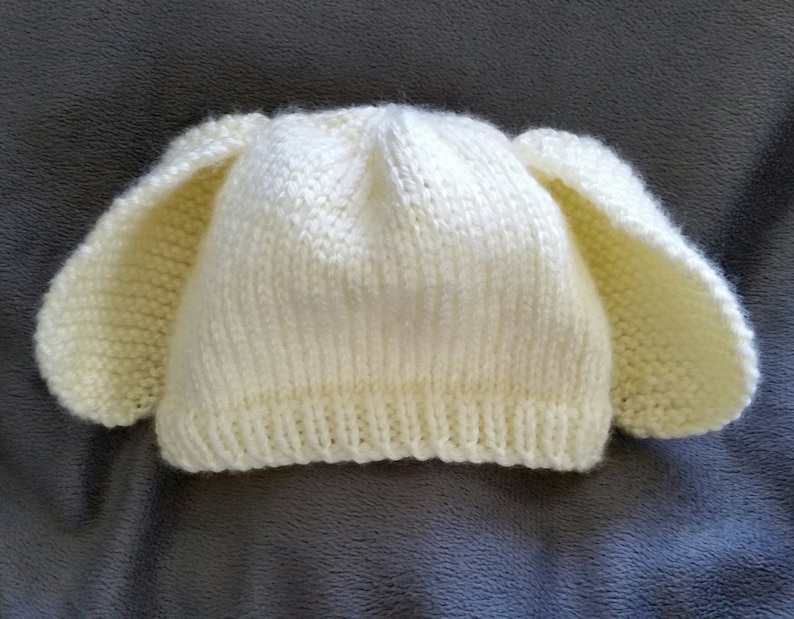 Hand-Knit Off-White Bunny Baby Beanie