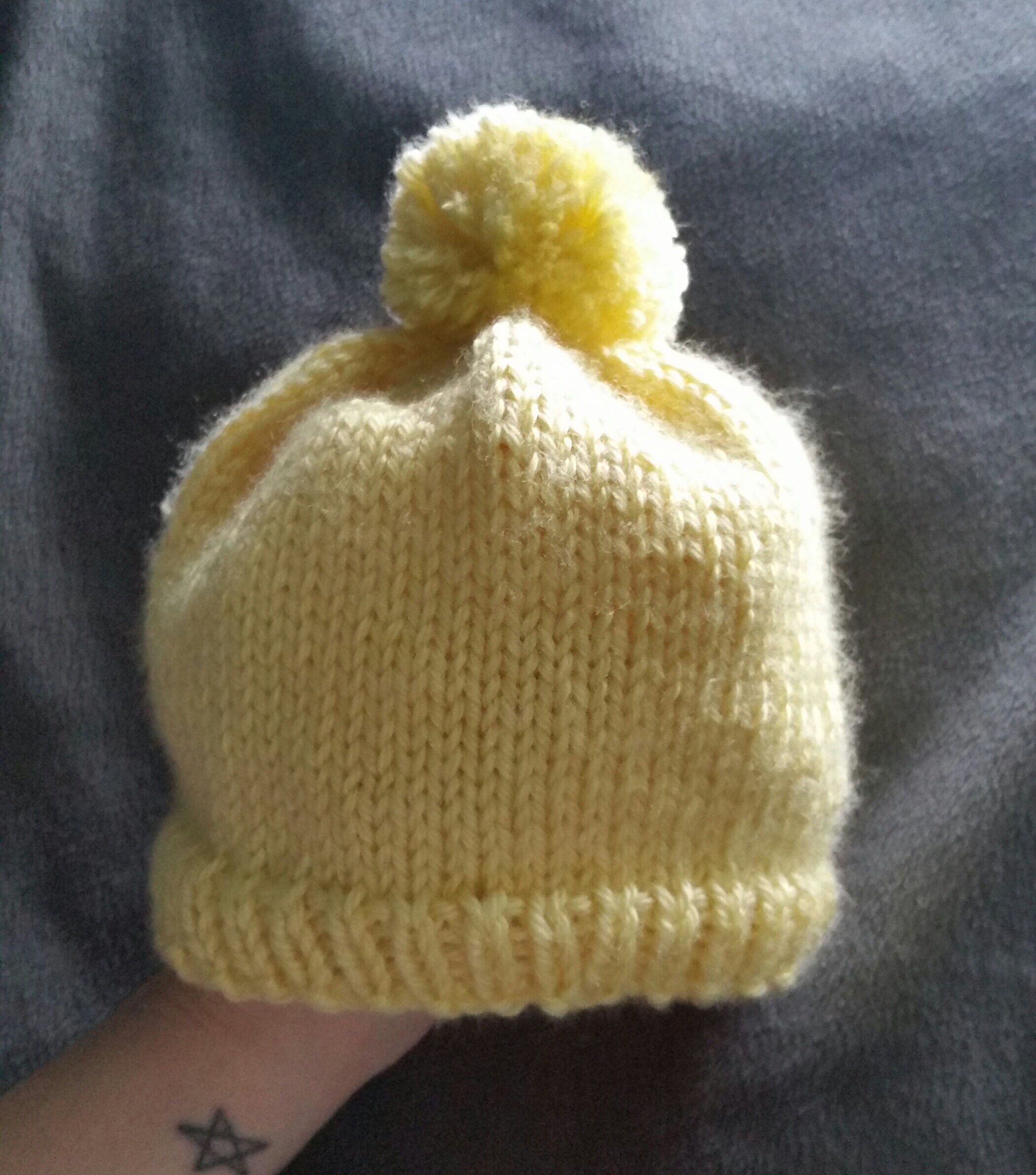 Hand-knit Pale Yellow Baby Beanie 